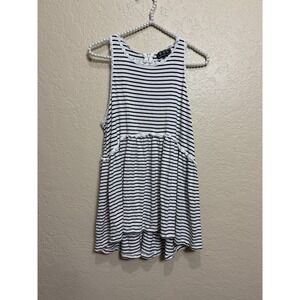 POL Womens Tank Top Striped Peplum Black White Nautical Lace Sleeveless Large